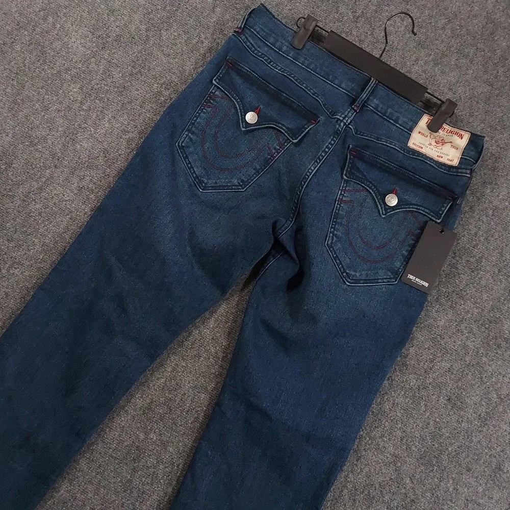 True Religion Ricky SN Flap Relaxed Straight Jeans Mens 32x34 Blue Dark Wash